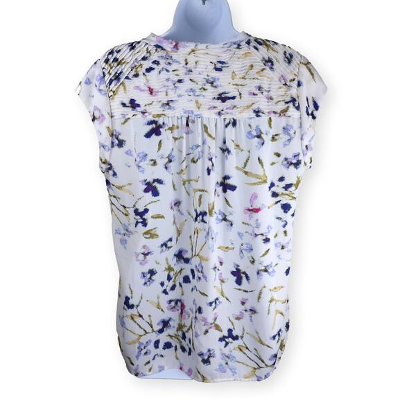 Daniel Rainn Bernal White Purple Floral Split Neck Blouse M - Picture 3 of 10